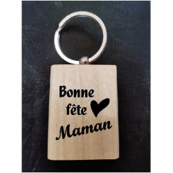 Porte Clefs bois Rectangulaire Bonne fête Maman